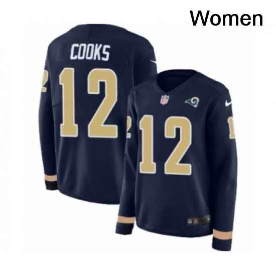 Womens Nike Los Angeles Rams 12 Brandin Cooks Limited Navy Blue Therma Long Sleeve NFL Jersey